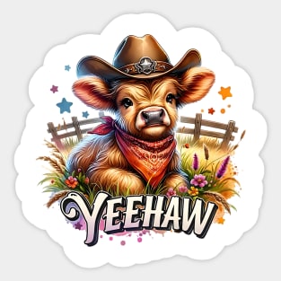 Yee Haw! Highland Cow in Cowboy Hat Sticker